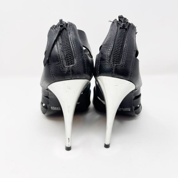 Cathy Jean Brazil 6 Black Leather Strappy Gladiator Heels Stiletto Silver Mirror - Picture 8 of 11